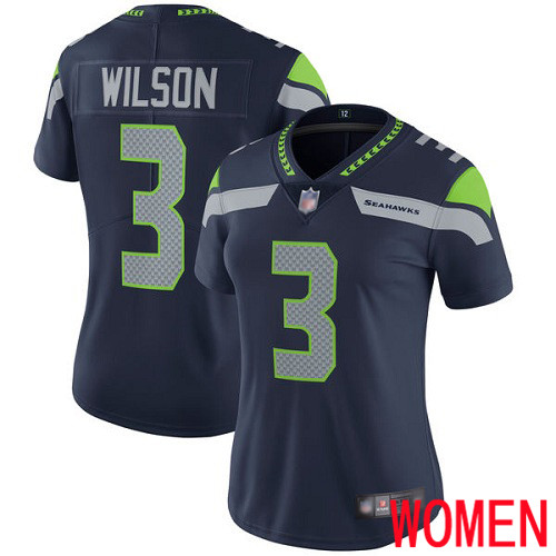 Seattle Seahawks Limited Navy Blue Women Russell Wilson Home Jersey NFL Football #3 Vapor Untouchable->women nfl jersey->Women Jersey